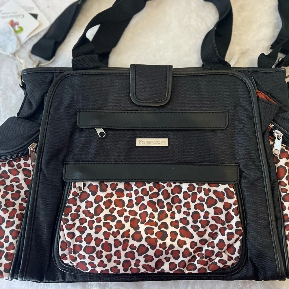 Kalencom Nola Tote Black and Leopard Print Diaper Bag